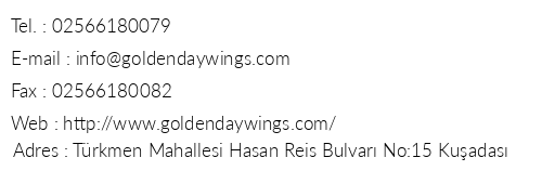 Goldenday Wings Hotel telefon numaralar, faks, e-mail, posta adresi ve iletiim bilgileri
